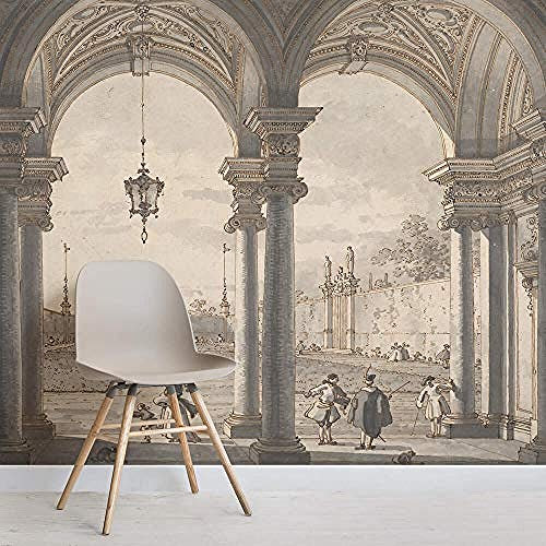 Papel Pintado Personalizado Vista Nórdica Moderna A Través De Una Columnata Barroca De Canaletto Pared Pintado Papel Tapiz 3D Decoración Dormitorio Fotomural Sala Sofá Mural-200cm×140cm