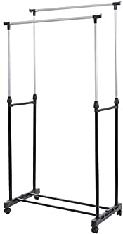 HOMELINE fahrbare Kleiderstange auf 4 Rollen mit Teleskopstange und Schuhablage
