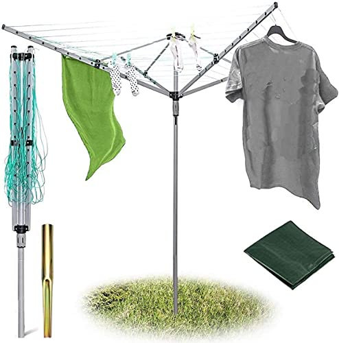 BPIL Rotary Washing Line - Heavy Duty 4 Arm Outdoor Clothes Airer - 40/50/60M Portable Washing Line Dryer with Metal Ground Spike and Waterproof Protective Cover (40m)