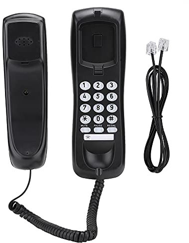 Fdit Corded Phone, English Wired Telephone Landline Telephone, Mini Desktop Phone Wall Phone for Home Office Hotel Public Places, Energy-saving, black