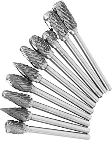 10x Hartmetallfräser Set 3mm Schaft | Frässtift für Holzbearbeitung, Gravur, Metallschnitzerei | Schaftfräser VHM 3x6mm | Wolframkarbid Konusfräser für Holz, Stahl & Stein | Rotationsfräser