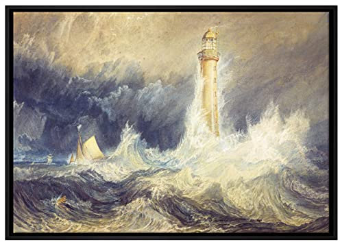 Pixxprint William Turner - Bell Rock Lighthouse Leinwandbild 100x70 cm im Bilderahmen, Wandbild, Schattenfugenrahmen, Kein Poster