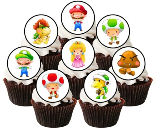 Cians Cupcake Toppers - Super-Klempner-Motiv, essbare Mini-Kuchendekorationen, 48 Stück, 3 cm, blau, rot, für Geburtstag und Cocktailparty