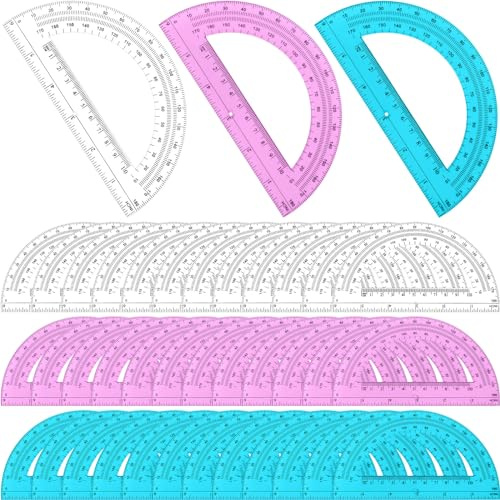 Zonon 36 Pack 6 Inch Plastic Protractor 180 Degrees Pink Blue Clear Protractors for Classroom, School, Math, Teacher, Student Office Supplies, Geometry, Angle Measurement, Christmas Gifts
