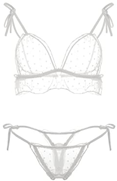 VicSec Women Sexy Babydoll Lingerie Set, Cute Transparent Bra and Panties Set, Adjustable Bowknot Strappy Teddy Underwear Naughty Sleepwear Nighties for Valentines Gift (White, One Size)