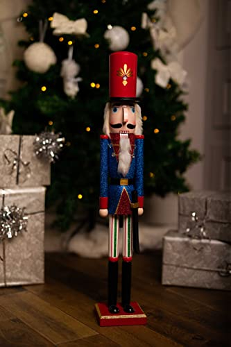 Marco Paul 70cm Blue Nutcracker Soldier - Large Wooden Nutcracker Ornaments For Traditional Christmas Decorations Indoor Free standing Xmas Decor