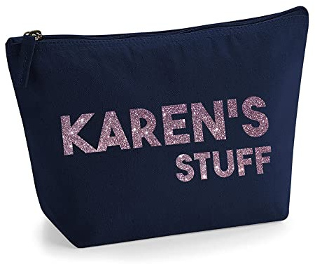 Personalisiert Name Initialen Text My Stuff Kosmetiktasche Damen Schminktasche für Handtasche Makeup Tasche mit Texturdruck - Roségold Glitter - S | Marine Blau