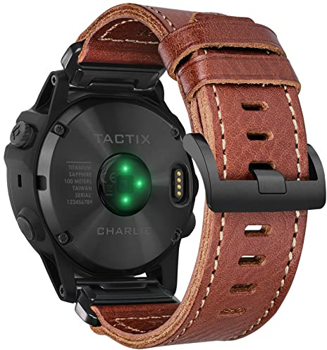 Klockarmband i äkta läder, kompatibelt med Garmin-klockarmband, armband i retrostil/vintagestil för fênix/Forerunner/Vivoactive/Approach/MARQ/quatix/D2-serien, tufft ersättningsband, 22MM, läder