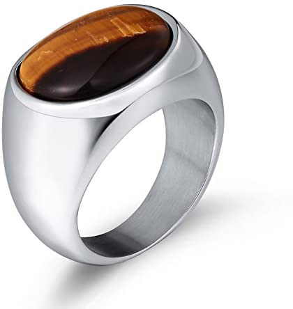Whoiy Verlobungsring 70, Ring Verlobung Eckig Edelstahl Siegelring mit Braunem Ovalem Stein 15mm Zum Valentinstag Jahrestag