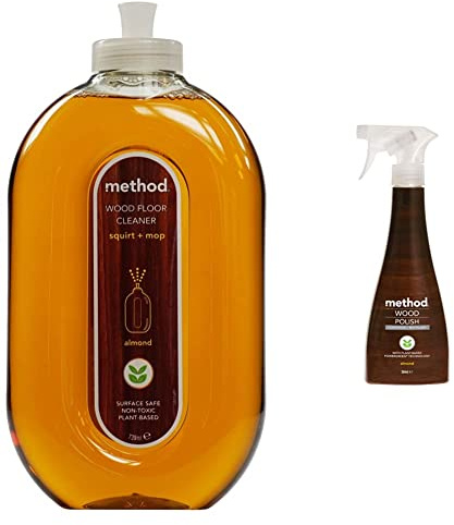 Method Wooden Floor Cleaner, Almond, 739 ml & Wood Polish Spray, Floor Cleaner For Wood, Almond, 354 ml