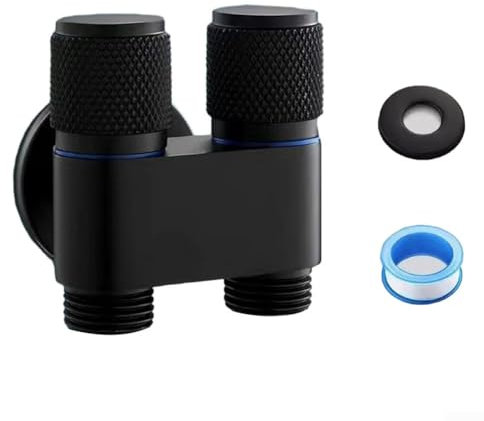 Grifo de doble control, G1/2 1 pulgada salidas doble control llave de lavadora inodoro válvula triangular cabezal de ducha lavabo lavabo (negro)