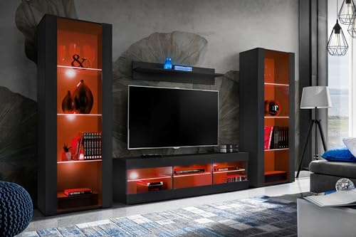 Komodee Wohnwand TV Tivoli Grande A2 Schwarz/Schwarz 250x159x35 cm