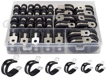 52-teiliges Kabelschellen-Sortimentsset, 304 Edelstahl-Gummikissen-Rohrschellen in 6 Größen: 1/4 Zoll, 5/16 Zoll, 3/8 Zoll, 1/2 Zoll, 5/8 Zoll, 3/4 Zoll