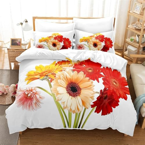 BJCJGGL Bettwäsche 200x220 Rote Chrysantheme Bettwäsche-Set mit Reißverschluss Schließung und 2 Kopfkissenbezug 80x80 cm - Weiche Angenehme Mikrofaser Bettbezug für Erwachsene Kinder
