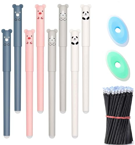 NSXIN Radierbarer Kugelschreiber Gelschreiber Set, 8 Stück Tintenroller Radierbar mit 24 Nachfüllungen, 0.35mm Erasable Pen Set Süße Panda Cartoon Löschbaren Gel Stift (20 Schwarze Minen)