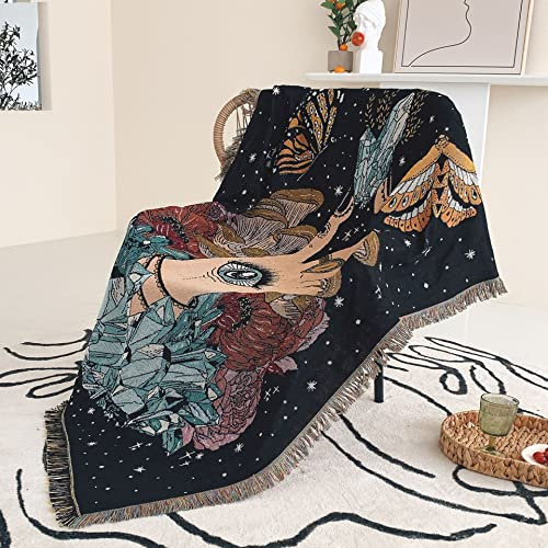 Strickdecke mit Quaste Böhmen Kuscheldecke Wendedecke Geometrie Pflanze Blumen Muster Boho Decke Wohndecken Outdoor Picknickdecke Sofadecke Dekorative Decke Schlafdecke Reisedecke 130x160 cm