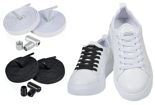 ELANOX® Elastische Schnürsenkel ohne Binden 8mm für 2 Paar Schuhe – Extra Stark mit Metallverschluss – Flache Gummischnürsenkel für Sneaker & Sport