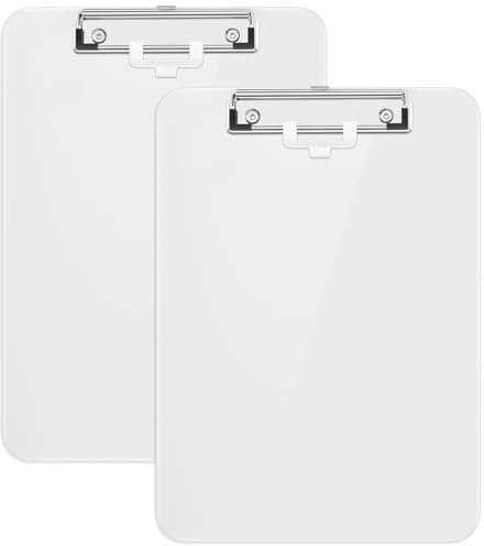 Hongri Lot de 2 planchettes à pince en plastique avec porte-stylo, 21,6 x 27,9 cm, format lettre pour salle de classe, étudiants, enseignants, bureau et école, profil bas, taille 31,8 x 22,9 cm, blanc
