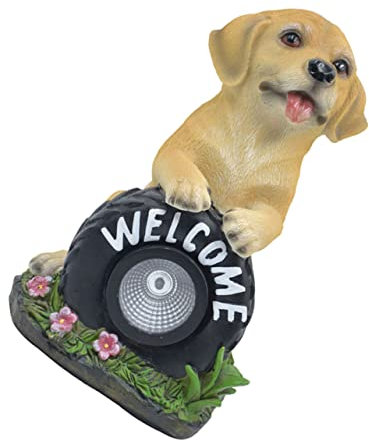 HANABASS Solar Puppy Statue Garden Decorative Light Outdoor Solar Garden Ornaments