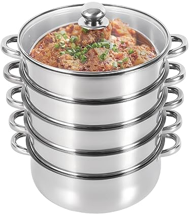 Olla Vaporera 5 Capas Olla Vapor Vaporera Acero Inoxidable Olla Al Vapor Con Tapa Cocinar Al Vapor,Adecuado Para Hornos De Inducción Y Cocinas De Gas(30 cm)