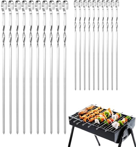 Grillspieße zum Grillen, Spieße für Kabobs - Grillspieße Edelstahl-BBQ-Grillstab - 20 Stück wiederverwendbare Metallspieße, robuste Kebob-Sticks, Kabob-Rack für Fleisch, Huhn, Garnelen, Obst
