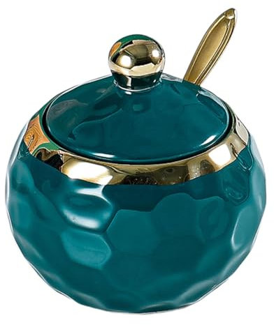 Qianly Sucrier en Porcelaine, Pot d'assaisonnement, boîte de Cuisine, Pot à Condiments en céramique, récipient à sel pour comptoir de Restaurant, Rond Vert Foncé