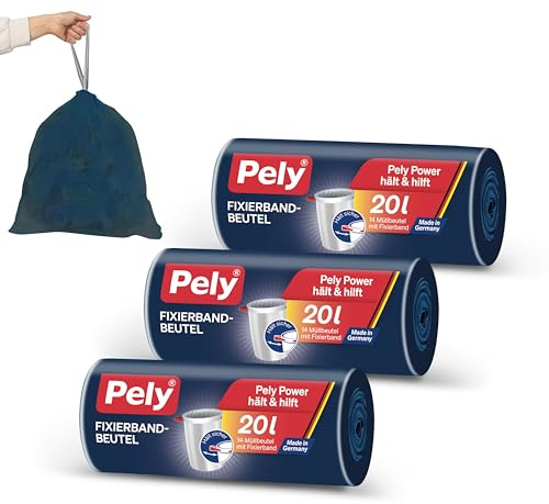 Pely Fixierband Müllbeutel 3er Pack - perfekter Halt durch elastisches Zugband, zur Entsorgung von Restabfall (20 Liter)