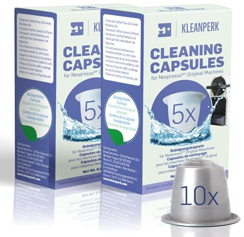 KLEANPERK 10 Pack Cleaning Pods Compatible with Nespresso Original Machines I Cleaning Kit for Better Tasting Coffee I Coffee Machine Cleaner I Easy and Safe to Use