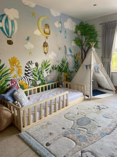 HOMEforDREAMS Kinder-Bodenbett H4D-25: Montessori-inspiriertes Bettgestell zur Förderung der Selbstständigkeit von Kindern (Naturholz, 190x135cm)