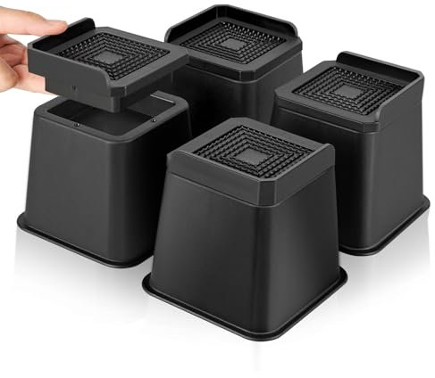 MixDora Bed Risers 3,4 Inch Stackable Furniture Risers with L-Shape Top Adjustable Sofa Raisers for Couches Table Chair 4 Pack Black (4 Pack, 3,4 Inch)
