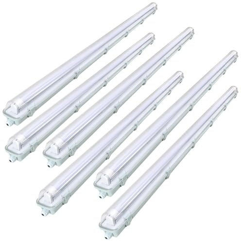 Jopassy 6er Pack LED Feuchtraumleuchte 150 cm 6500K Kaltweiß 24W 2400lm IP65 Wasserfest T8 Wannenleuchte Kellerleuchte Feuchtraum für Garage Keller Bad Büro Warenhaus