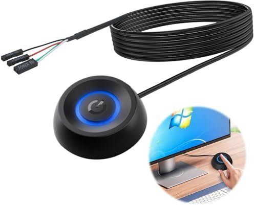 LANAFAY PC Interrupteur d'alimentation, Bouton Power PC Externe Démarrage à Distance, Interrupteur Ordinateur de Bureau Câble D'extension 1.8m Accessoire Bureau pour Carte Mère