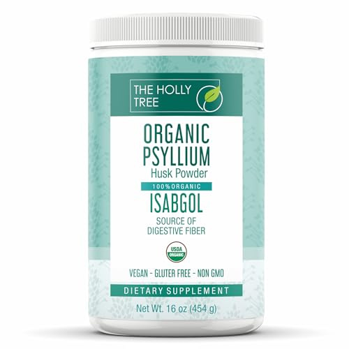 THE HOLLY TREE Organic Psyllium Husk Powder 16 oz - Isabgol Psyllium Husk Powder Organic for Gut Cleanse & Regularity - Premium Fiber - Vegan, Gluten-Free, Non-GMO, USDA Certified