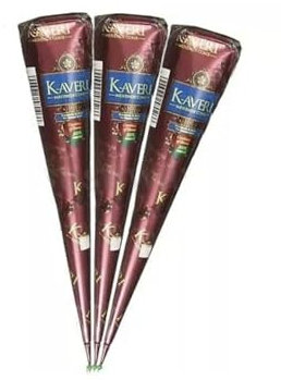 Kaveri Mehndi 3er Pack - Kegel Dunkelbraun Bio Körperkunst Temporäre Tattoos Alle Natürlich Organisch | Safe and Long Lasting Mit Kajal Aufkleber