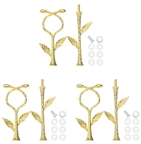 QUARKZMAN Manico per Vassoio Torta a 2 Piani 3 Set Supporti per Torta in Metallo Porta Cupcake Piatto Dessert Accessori per Matrimoni Feste Tavola Torta, Oro (Vite)