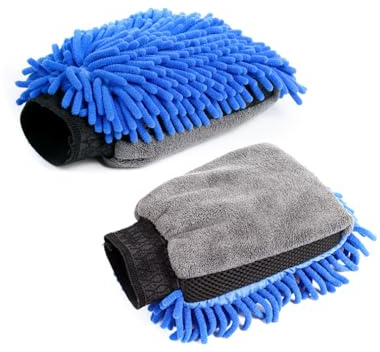 CRTATE 2 Pièces Gant Lavage Voiture, pour Hyundai Santa Fe III SUV 2013-2018 Gant de Lavage Microfibre Entretient Voiture Anti-Rayure Gants de Nettoyage pour Ménage,A