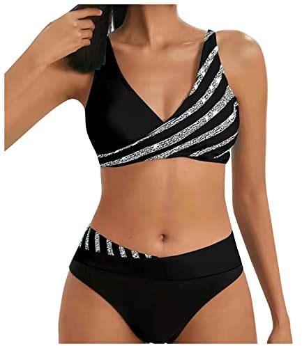 Bikinis Mujer 2025 Brasileño Push Up Bikini Talla Grande Braga Alta con Relleno Familiar Trajes De Baño Mujer Tanga Top Dos Piezas Verano Swimsuits for Women Negro L