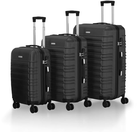 Juskys Hartschale Kofferset Reisekoffer 3 teilig - Zahlenschloss, geräuscharme 360° Rollen groß, Teleskopgriff, leicht - Koffer in Schwarz