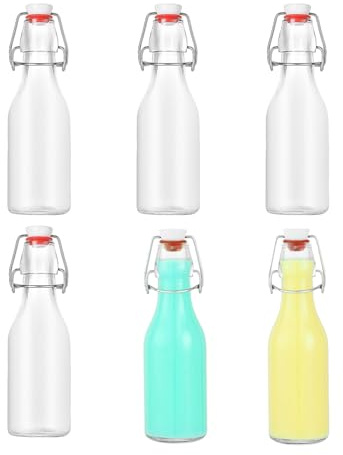 KZQXXT 6 × 250 ml Glasflaschen mit Bügelverschluss – Auslaufsichere Bügelflaschen als Saft, Öl, Sirup und Likör-Flaschen – Spülmaschinenfest & Wiederverwendbar