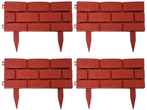 Sistema de bordes de jardín de 4 piezas para parterres y césped, valla de plástico con características de fácil instalación (rojo)