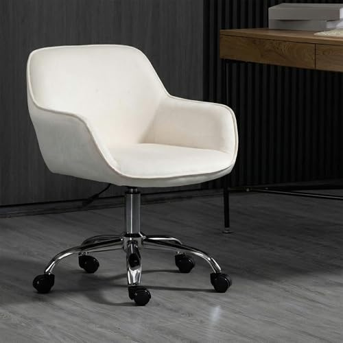 Fiximaster Bürostuhl aus Samt, Schminktisch Stuhl mit Rollen, Höhenverstellbarer Schreibtischstuhl mit Armlehnen, Eleganter Polsterstuhl für Büro, Schlafzimmer, Bis 135 kg (Weiß)