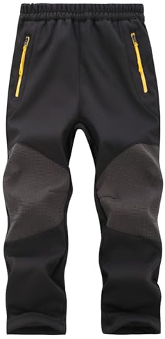SEAUR Enfant Filles Garçons Outdoor Softshell Pantalon de Travail Doublé de Polaire Enfant Pantalon de Hiver Imperméable Noir 8-9 Ans