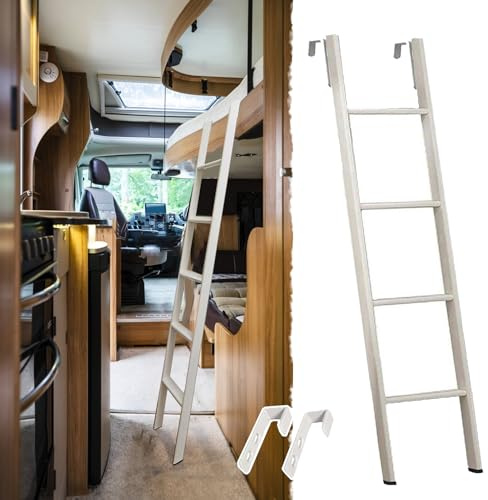 Scaletta Letto a Castello Scala per Letto a Castello per Camper con Piedini Antiscivolo e Gancio, Scala Corta In Metallo per Letto Singolo a Castello per Scale Della Soffitta(140cm/55)