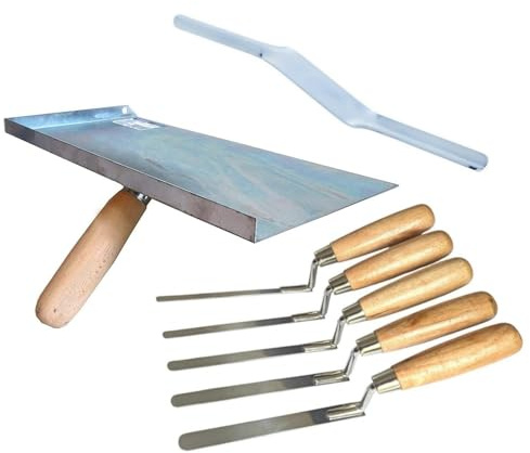 Falco puntatore per muratura con 5 cazzuole in acciaio inox e set di attrezzi per giunzione per muratura, stuccatura e muratura, strumenti di riparazione fai da te per mattoni