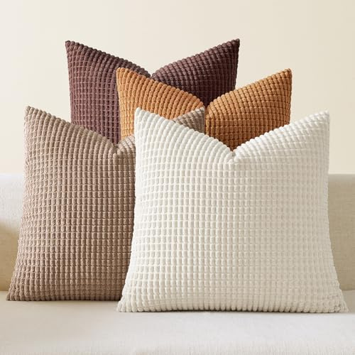 EMEMA Kordsamt Kissenbezug 40x40 Dekokissen Braun Serie Granulat 4er Set | Sofakissen Dekorative Kissenbezüge Couchkissen Kissenhülle Weich Kissen Bezug Zierkissen für Sofa Couch Wohnzimmer
