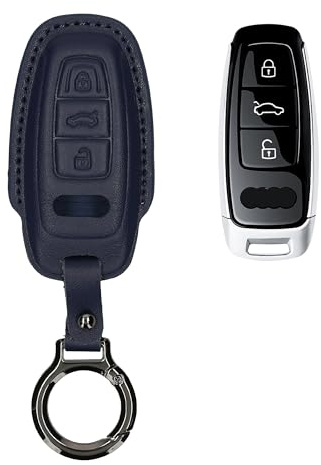 kwmobile Premium läder bilnyckel skyddsfodral kompatibelt med Audi A6 A7 A8 Q7 Q8 3 knappar bilnyckel nyckelfritt fodral – nyckelväska – mörkblå