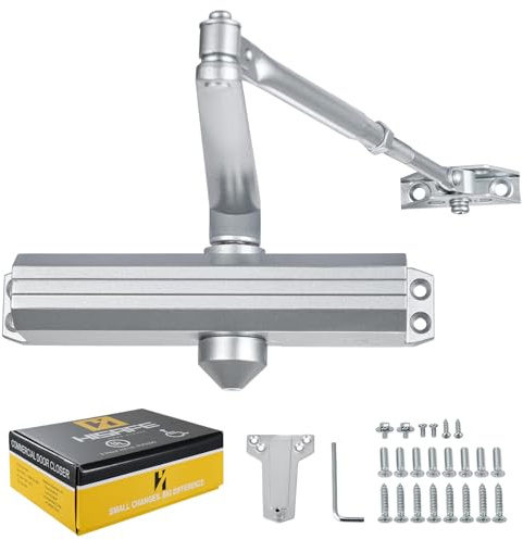 HISAFE Grade 1 Commercial Door Closer, Heavy Duty Hydraulic Automatic Closer, Cast Aluminum, Self-Closing, Adjustable Size 1-6, UL Listed, ADA Compliant, 3 Mount Types, DC-5