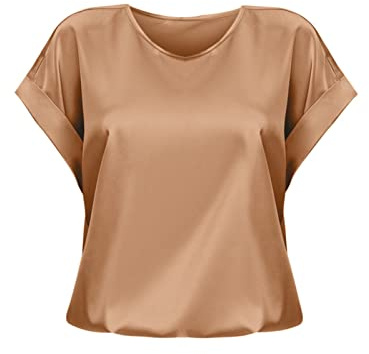 Satin Bluse Für Damen Kurzarm Glänzend T-Shirt Rundhals Lockere Top Karneval Kostüm Disco Outfit Passform Elegantes Fasching T-Shirt Sommer-Seidenblusen Business Freizeit & Arbeitskleidung