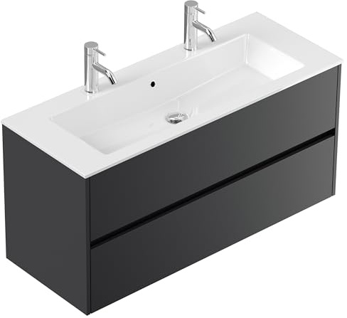 Generisch Doppel Waschtisch Badmöbel Grifflos 2 Hahn Limes 120 cm Grafit Bad-Set