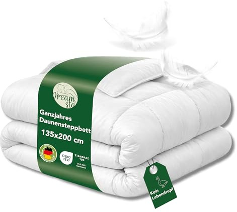 DREAMSTAR Daunen Bettdecke 135x200 medium | 100% Extraweiche Federn & Daunen | Ganzjahres Daunendecke I Ganzjahresdecke, Federbett für Sommer & Winter 135 x 200 cm I Öko-TEX®